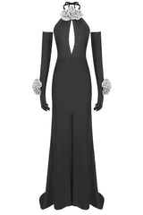 Afaf Halter Flower Detail Maxi Dress